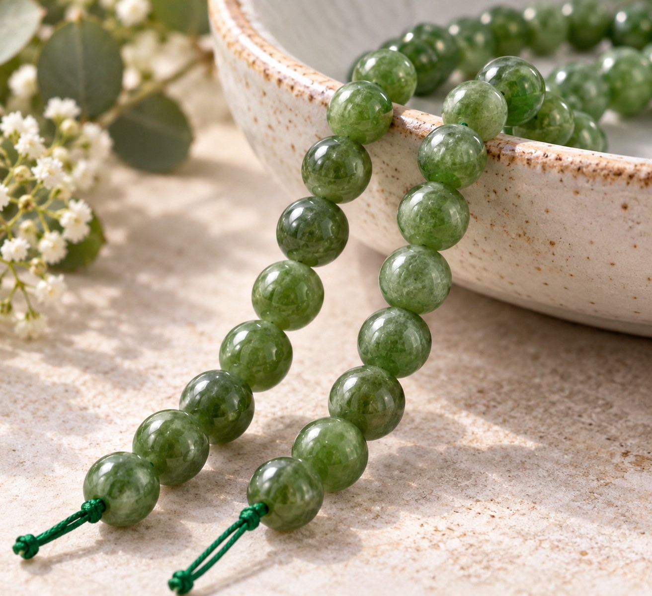 Kurzer Jade Perlenstrang 8 - 8,4 mm grün gefärbt (ca. 23 Perlen / ca. 18,5 cm)