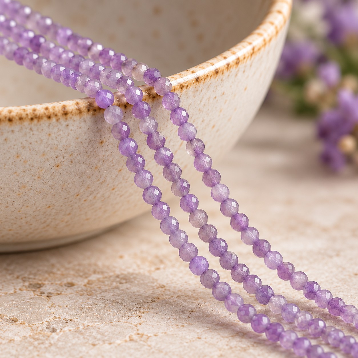 Amethyst Perlenstrang facettiert 2,6 mm (ca. 200 Perlen / ca. 38,5 cm Länge)