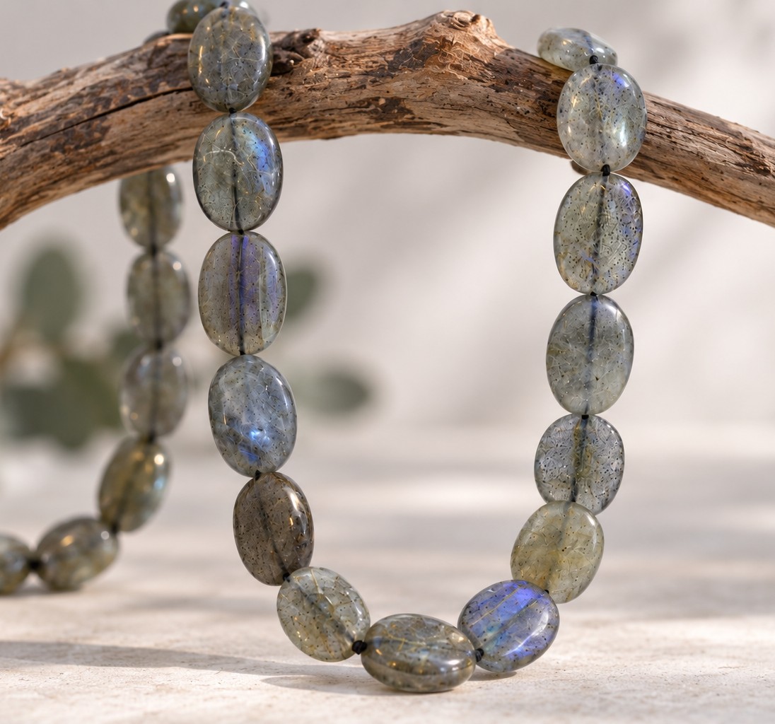 Labradorit Perlenstrang unregelmäßige ovale flache Perlen 9 - 12 x 4 - 5 mm (ca. 33 cm Länge)