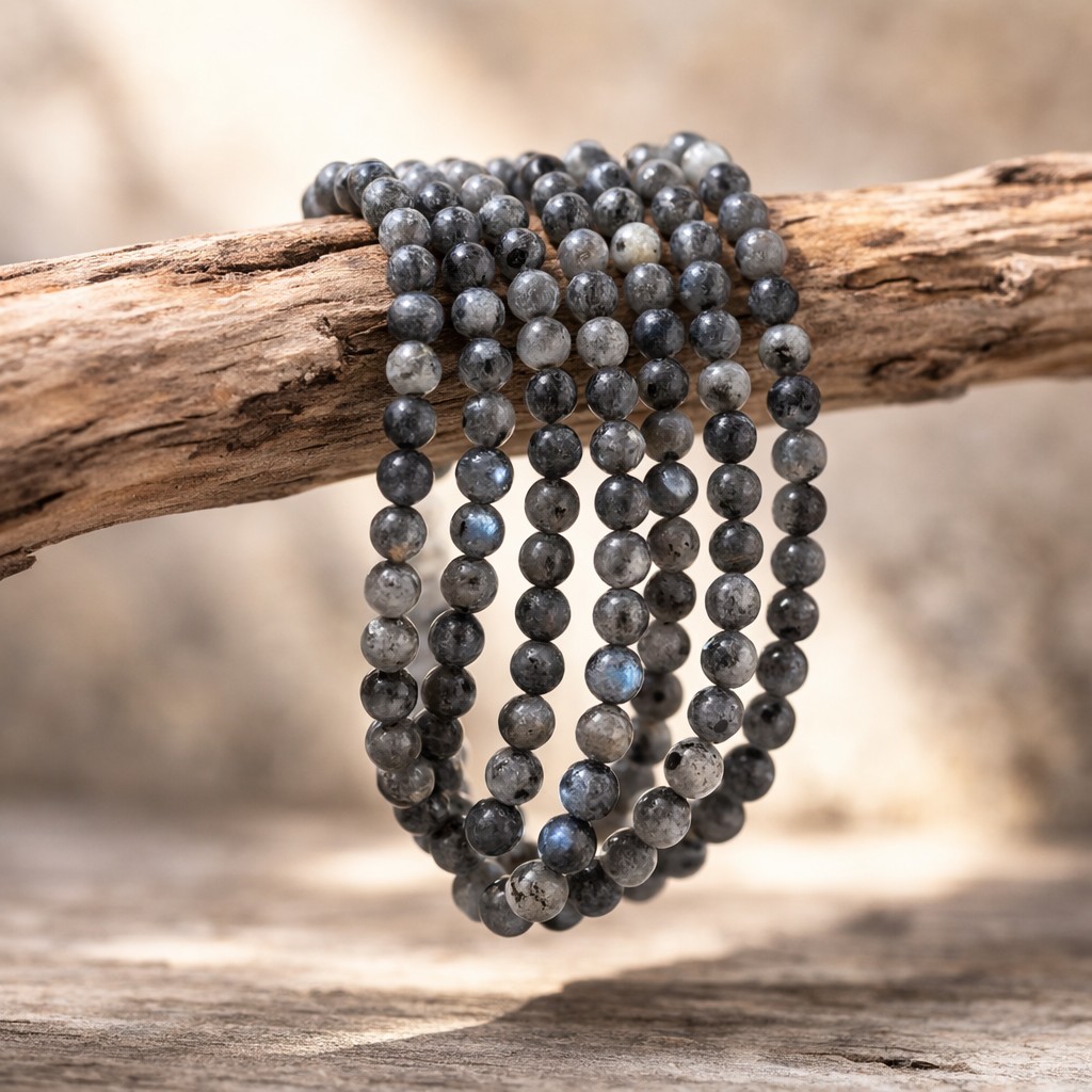 Natürlicher Labradorit Perlenstrang 6 - 6,5 mm rund glatt glänzend (ca. 60 Perlen / ca. 38,5 cm Länge)