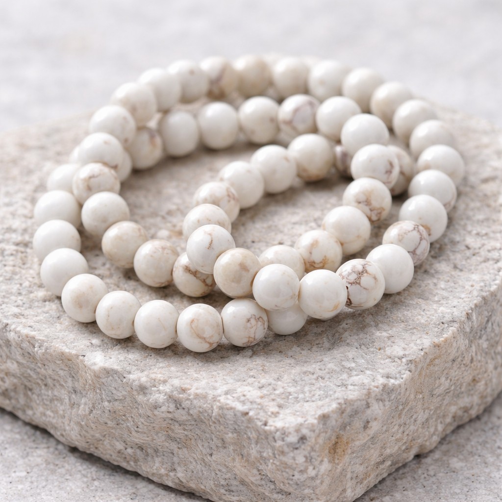 Natürlicher Howlith Perlenstrang rund glatt 6 mm (ca. 61 Perlen / ca. 37,5 cm Länge)