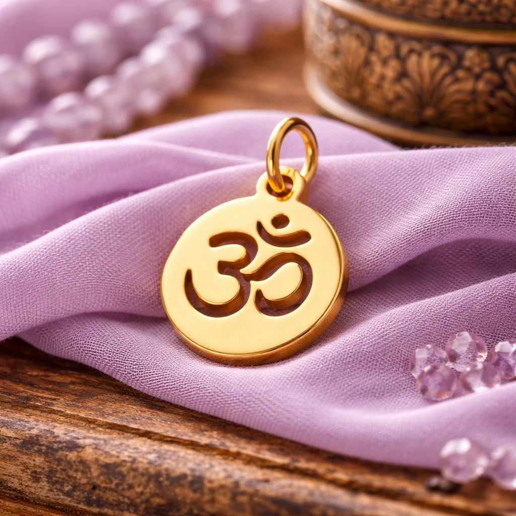 Om Charm Anhänger - goldfarbener Edelstahl Schmuckanhänger 14 x 12 x 1,1 mm goldfarben