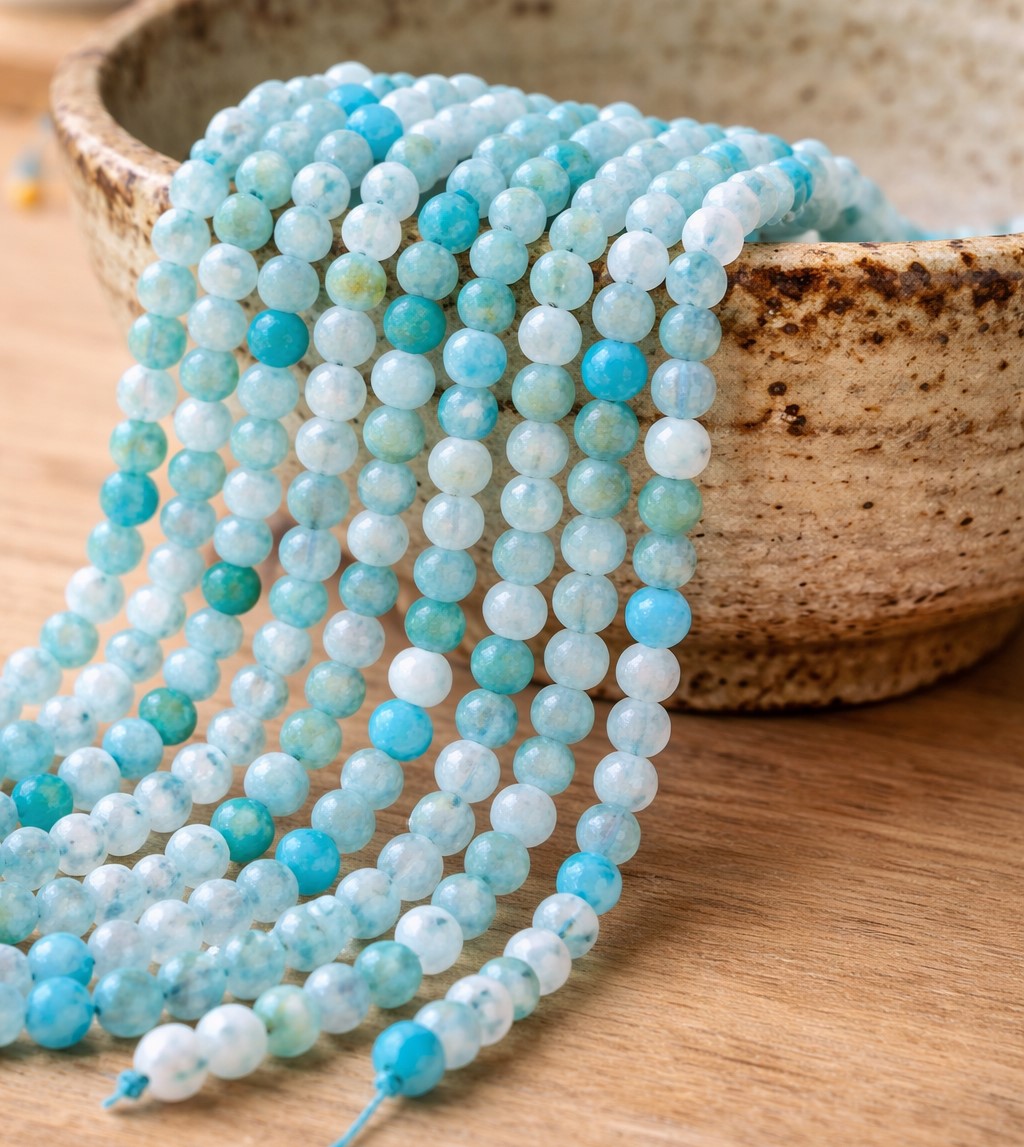 Hemimorphit Perlenstrang 4 - 4,5 mm rund glatt glänzend (ca. 95 Perlen / ca. 41 cm Länge)