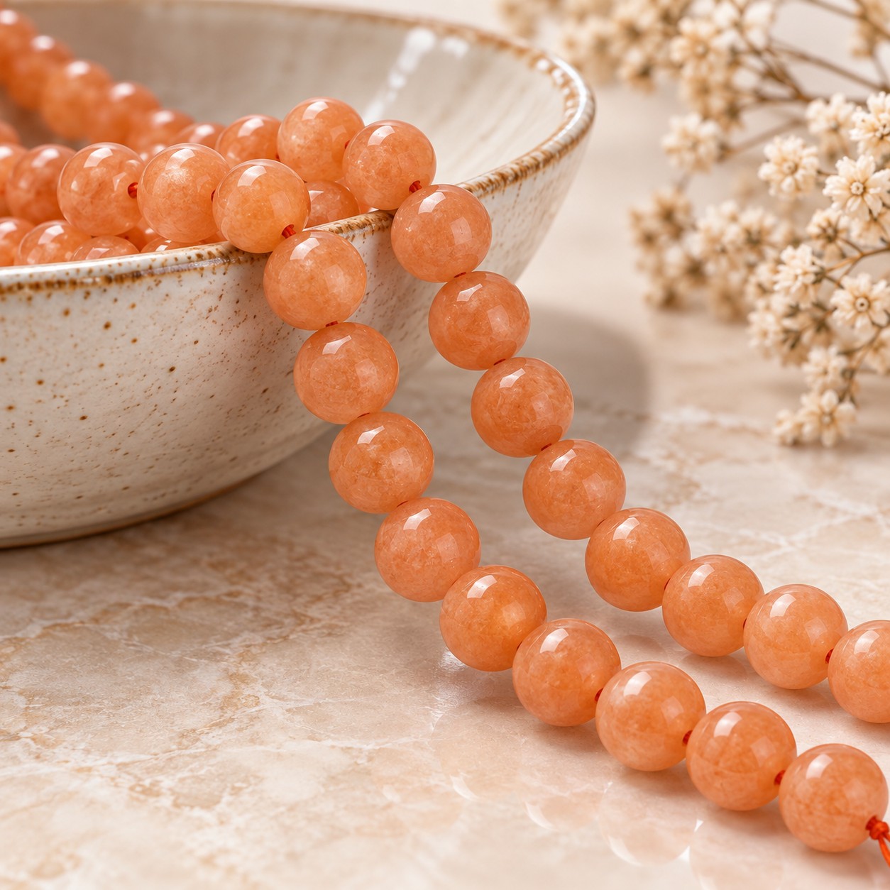 Kurzer Jade Perlenstrang 8 - 8,4 mm orange gefärbt (ca. 23 Perlen / ca. 18,5 cm)