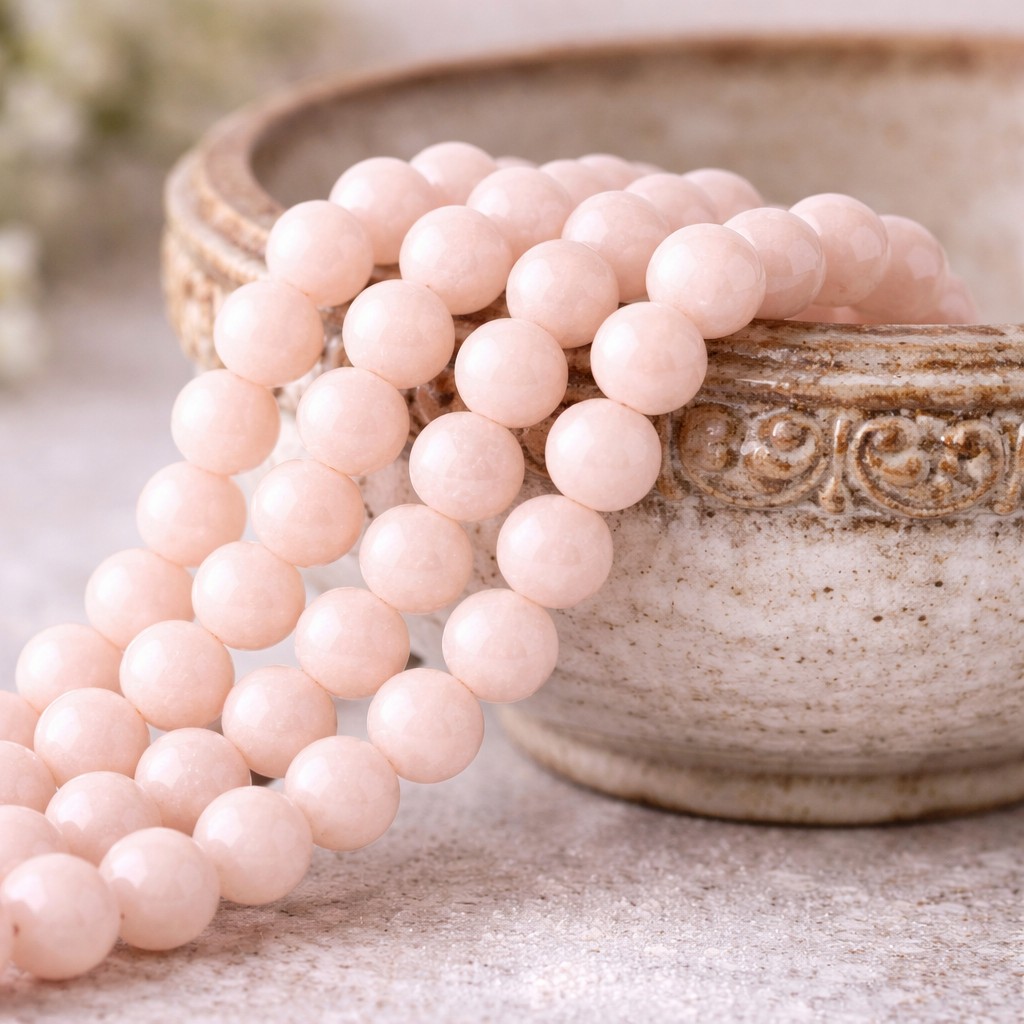 Natürlicher Morganit Perlenstrang rund glatt glänzend 8 mm (ca. 48 Perlen / ca. 38 cm Länge)