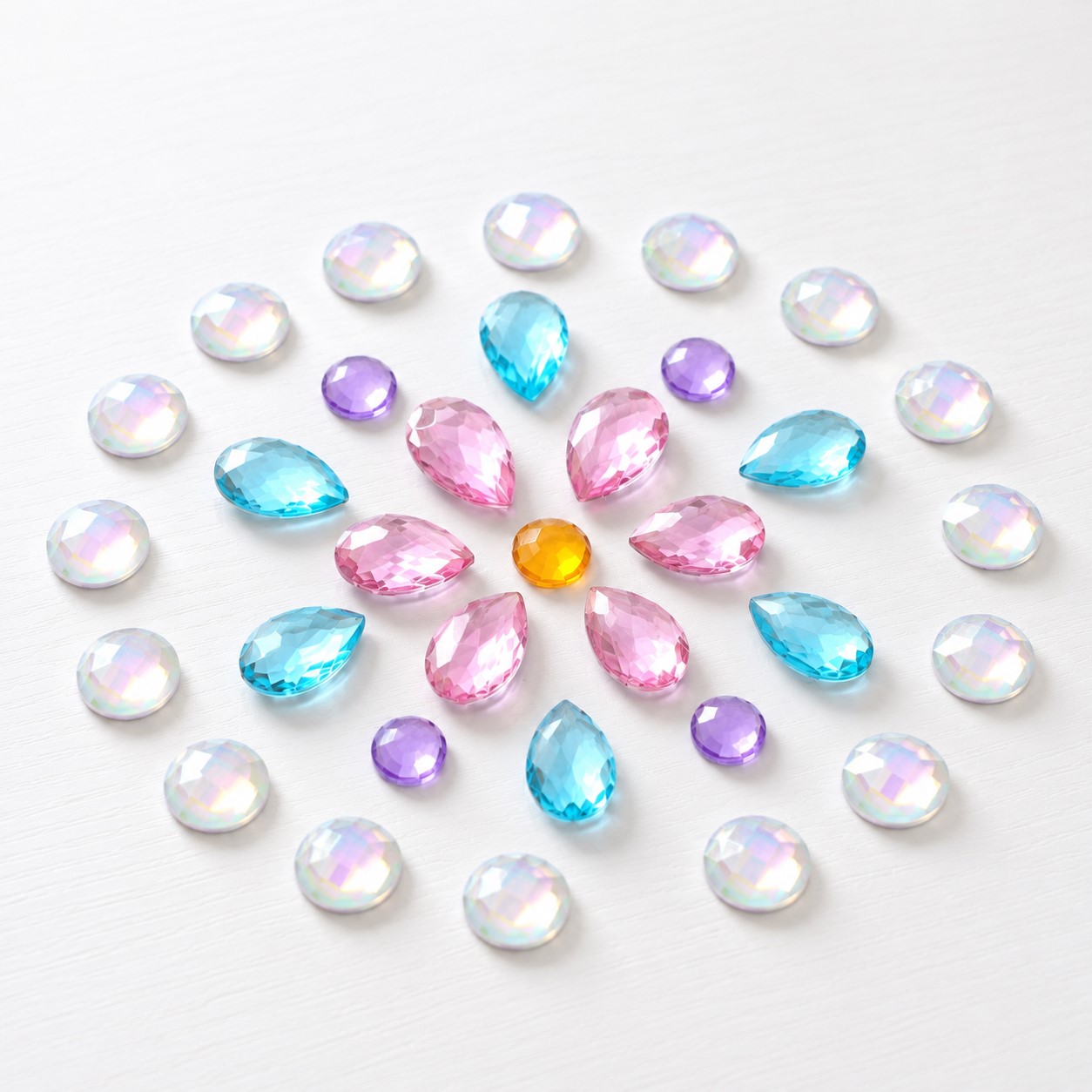Cabochon Set mit 37 facettierten Acryl Cabochons - funkelnde Schmucksteine zum Gestalten von Windlichtern & DIY Deko