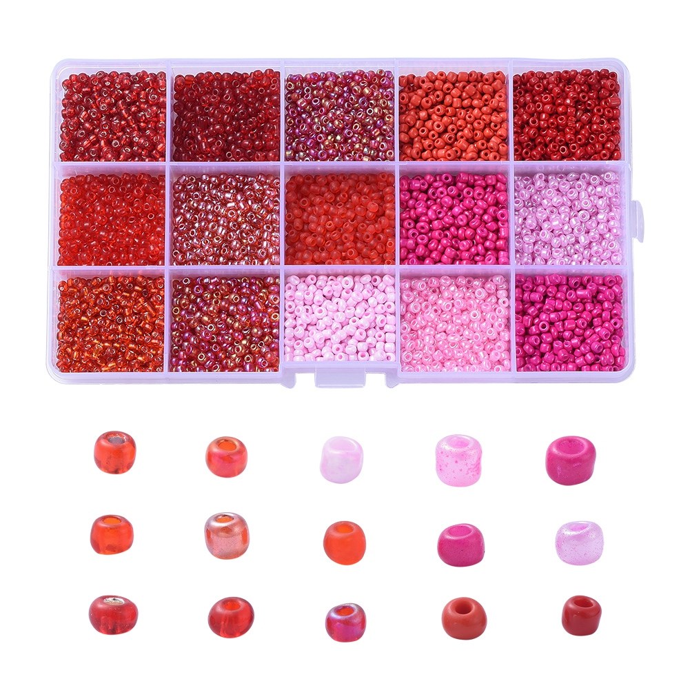 39ae0ede-aa2c-44f7-8131-3f277289c275 1 Kasten Rocailles 8/0 Glasperlen 15 verschiedene Farben 3 mm (ca. 230 Gramm)
