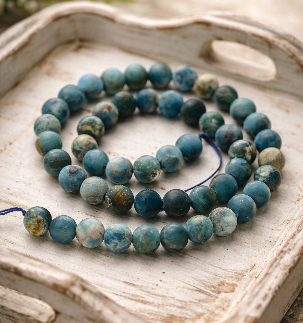 Gefrosteter matter Apatit Perlenstrang 5,6 mm (ca. 62 Perlen / ca. 39 cm Länge)