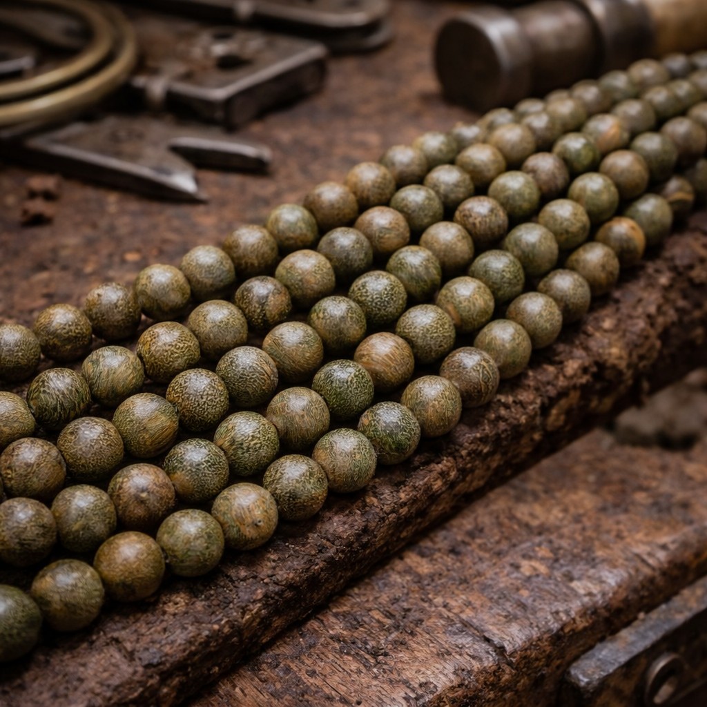 Naturholzperlen 8,5 mm glatt umbra grün (ca. 49 Perlen / ca. 40 cm Länge)