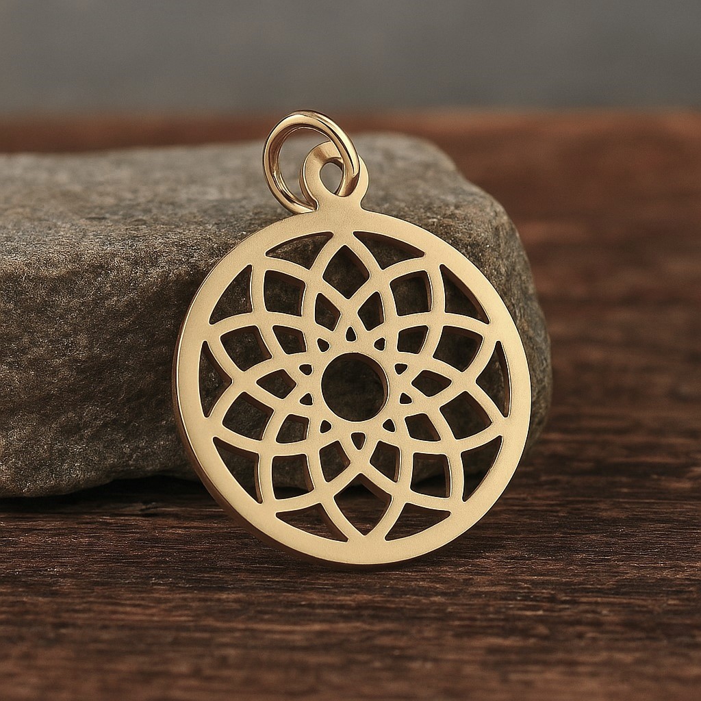 Edelstahl Chakra Anhänger rund goldfarben 22,5 x 19 x 1 mm