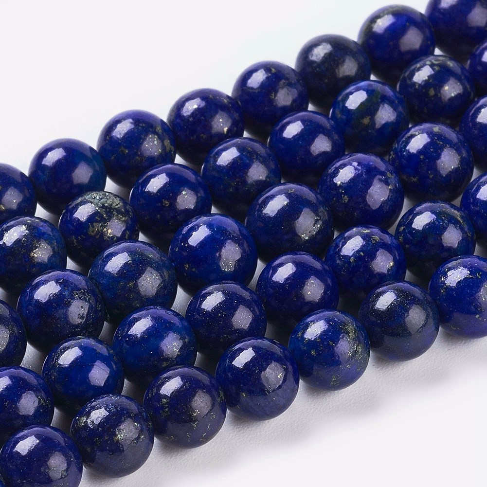 6-mm-lapislazuli-kurzer-perlenstrang Kurzer Halbstrang Lapislazuli Perlen 6,7 - 6,8 mm gefärbt rund glatt glänzend (ca. 29 Perlen / ca. 19