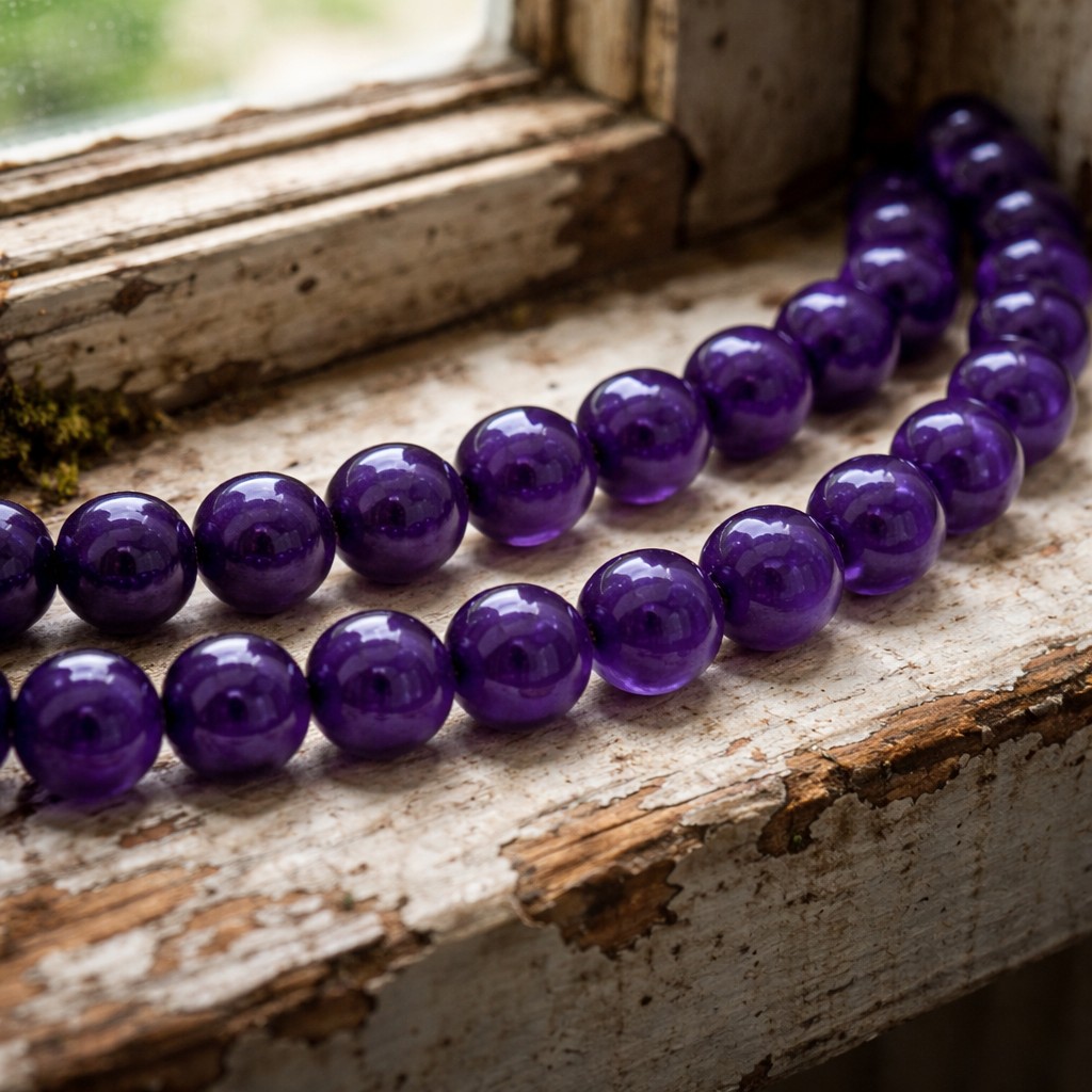 Amethyst Perlenstrang 6,7 - 6,8 mm rund glatt glänzend (ca. 60 Perlen / ca. 39 cm Länge)