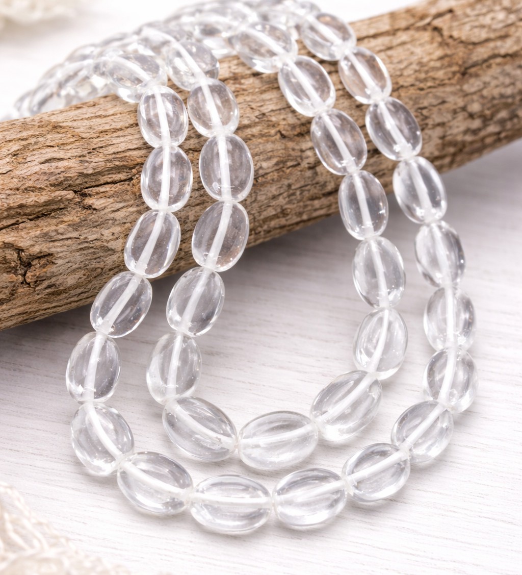 Bergkristall Perlenstrang ovale Nuggets 9-10 x 6-6,5 x 3-4 mm (ca. 34 cm Länge)