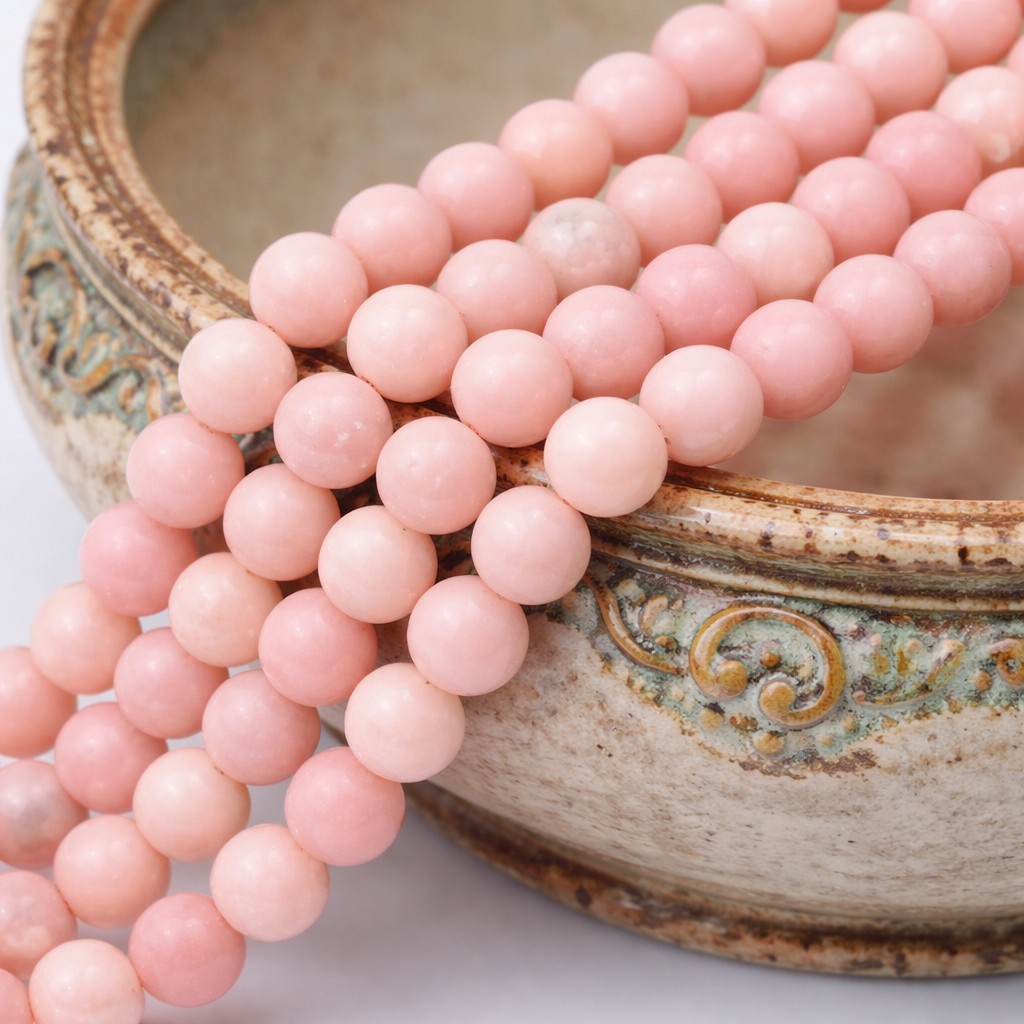 Natürlicher Pink Opal (Andenopal) Perlenstrang 6 - 6,5 mm rund glatt glänzend (ca. 65 Perlen / ca. 38 cm Länge)