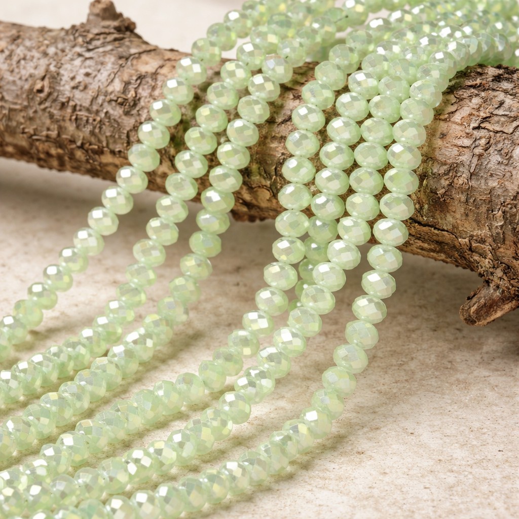 Galvanisierte Glasperlen 4 x 3 mm facettiert hellgrün (ca. 120 Perlen / ca. 46 cm Länge)