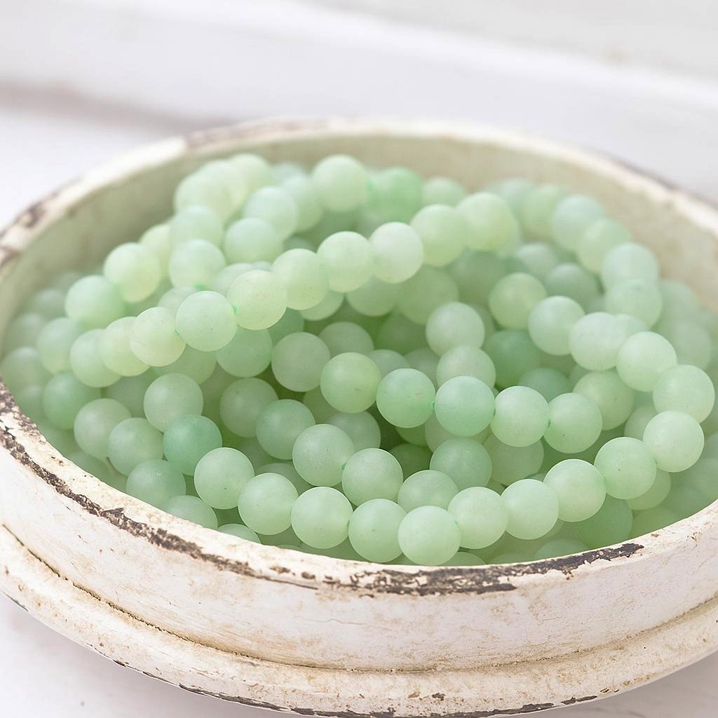 Natürlicher matter gefrosteter Aventurin Perlenstrang 6,5 - 6,7 mm (ca. 59 Perlen / ca. 38 cm Länge)