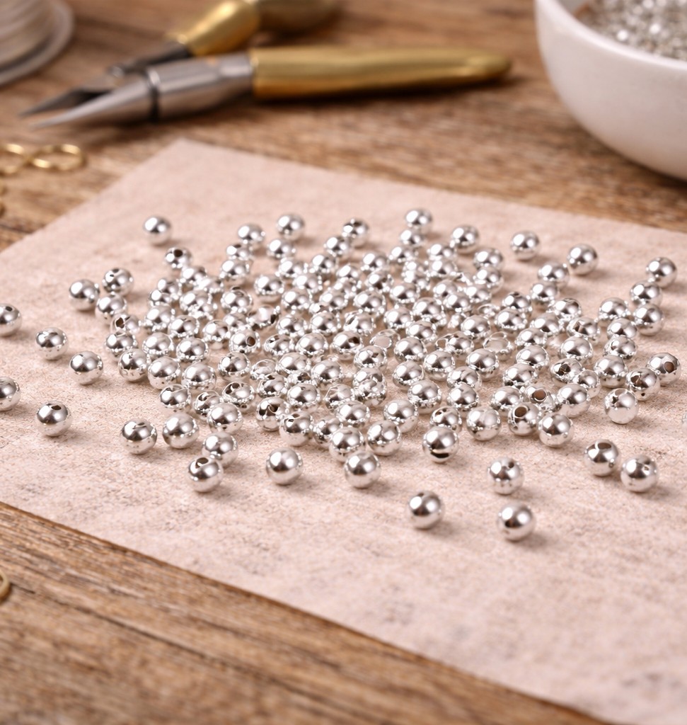 100 Silber Spacer Perlen 4 mm rund glatt - Metallperlen für Schmuck DIY