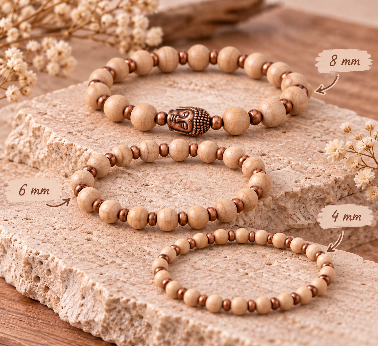 ACHTSAMKEIT - DIY Armband Bastelset mit Holzperlen und Buddhaperle