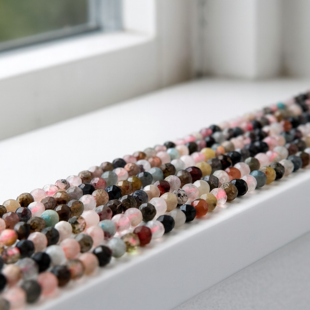 Natürlicher gemischter Edelstein Perlenstrang facettiert 3 x 2 - 3 mm (ca. 110 Perlen / ca. 38 cm Lä