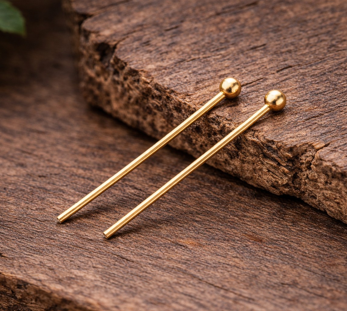 10 Kugelkopfstifte 24 x 0,5 mm 18k vergoldet 24 Gauge nickelfrei