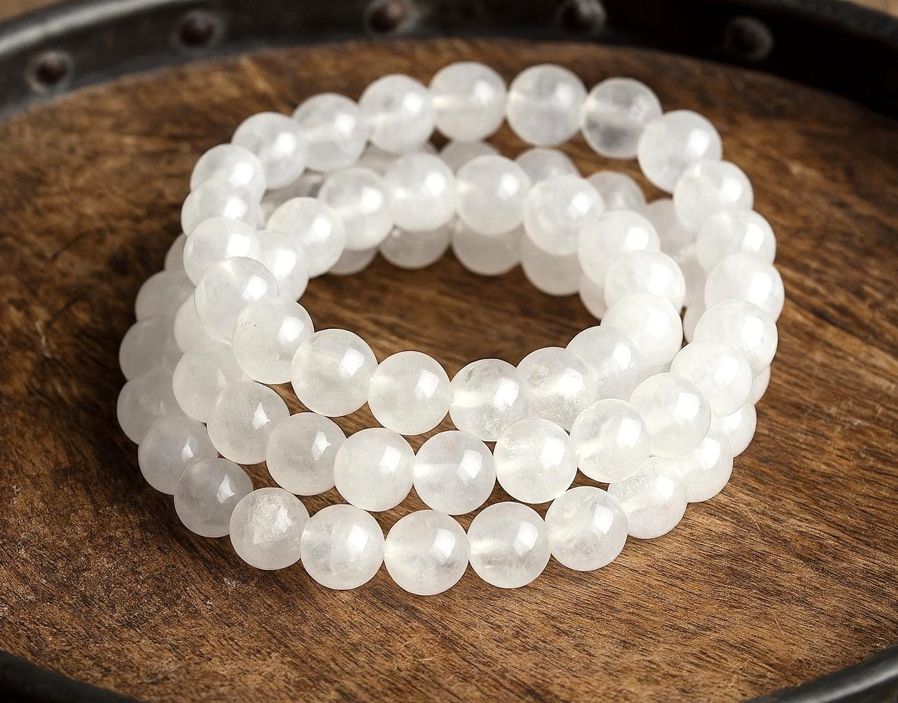 Natürlicher weißer Quarzkristall Perlenstrang rund glatt glänzend 6,5 - 6,6 mm (ca. 60 Perlen / ca. 38,5 cm