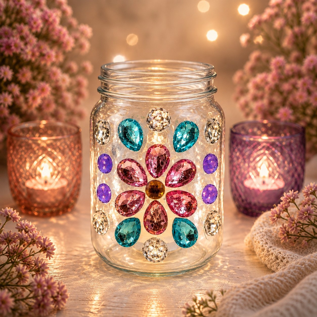 Cabochon Set mit 37 facettierten Acryl Cabochons - funkelnde Schmucksteine zum Gestalten von Windlichtern & DIY Deko