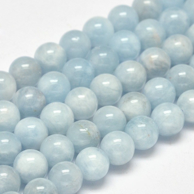 perlenstrang-aquamarin-6-mm Natürlicher Aquamarin Perlenstrang 6,4 - 6,5 mm Klasse AB rund glatt glänzend