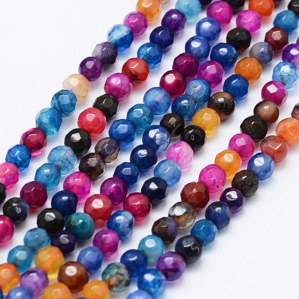 Facettierter Achat Perlenstrang gefärbt bunt 4 - 4,4 mm (ca. 92 Perlen / ca. 37 cm Länge)