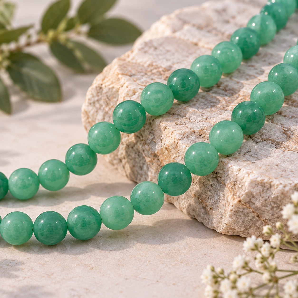 Grüner Jadeperlenstrang 8,5 mm gefärbt (ca. 46 Perlen / ca. 40 cm Länge)