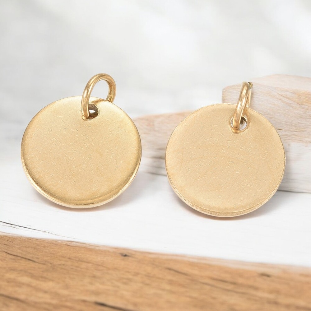 S23803B2 Edelstahl Charm Anhänger goldfarben flachrund mit Biegering 12 x 1 mm