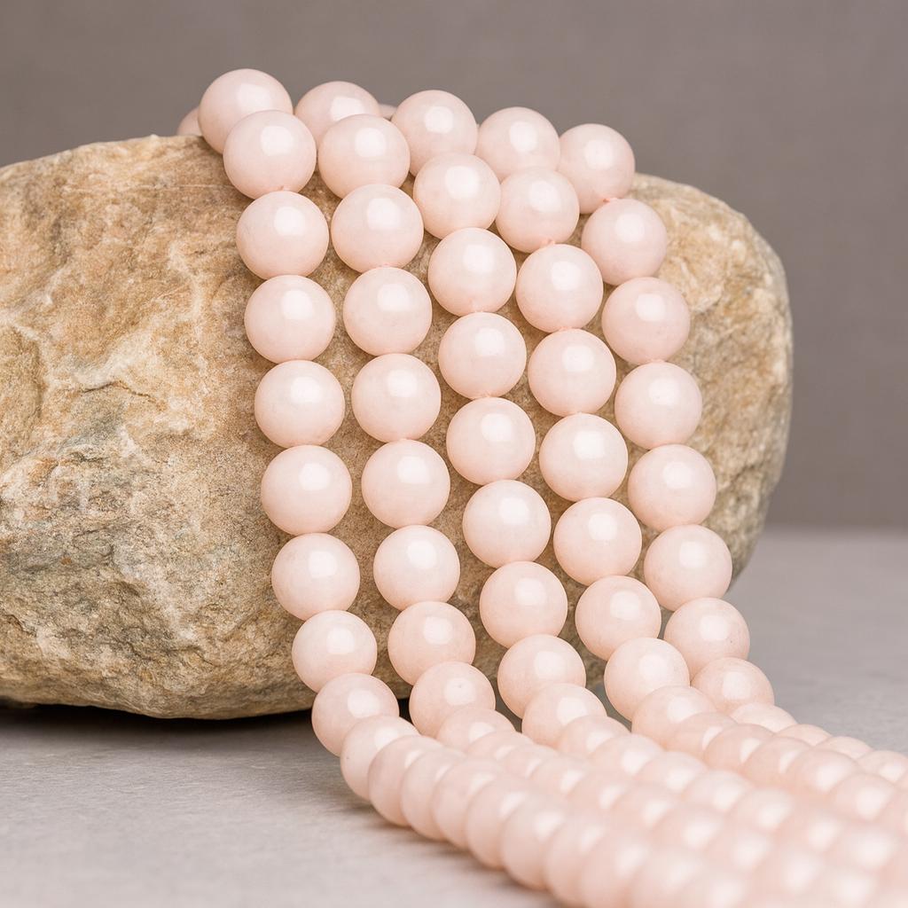 Natürlicher Morganit Perlenstrang rund glatt glänzend 6,4 - 6,5 mm (ca. 62 Perlen / ca. 38,5 cm Läng