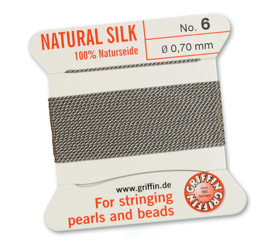 Griffin Perlseide 100 % Naturseide 2 m 1 Nadel No 6 grau