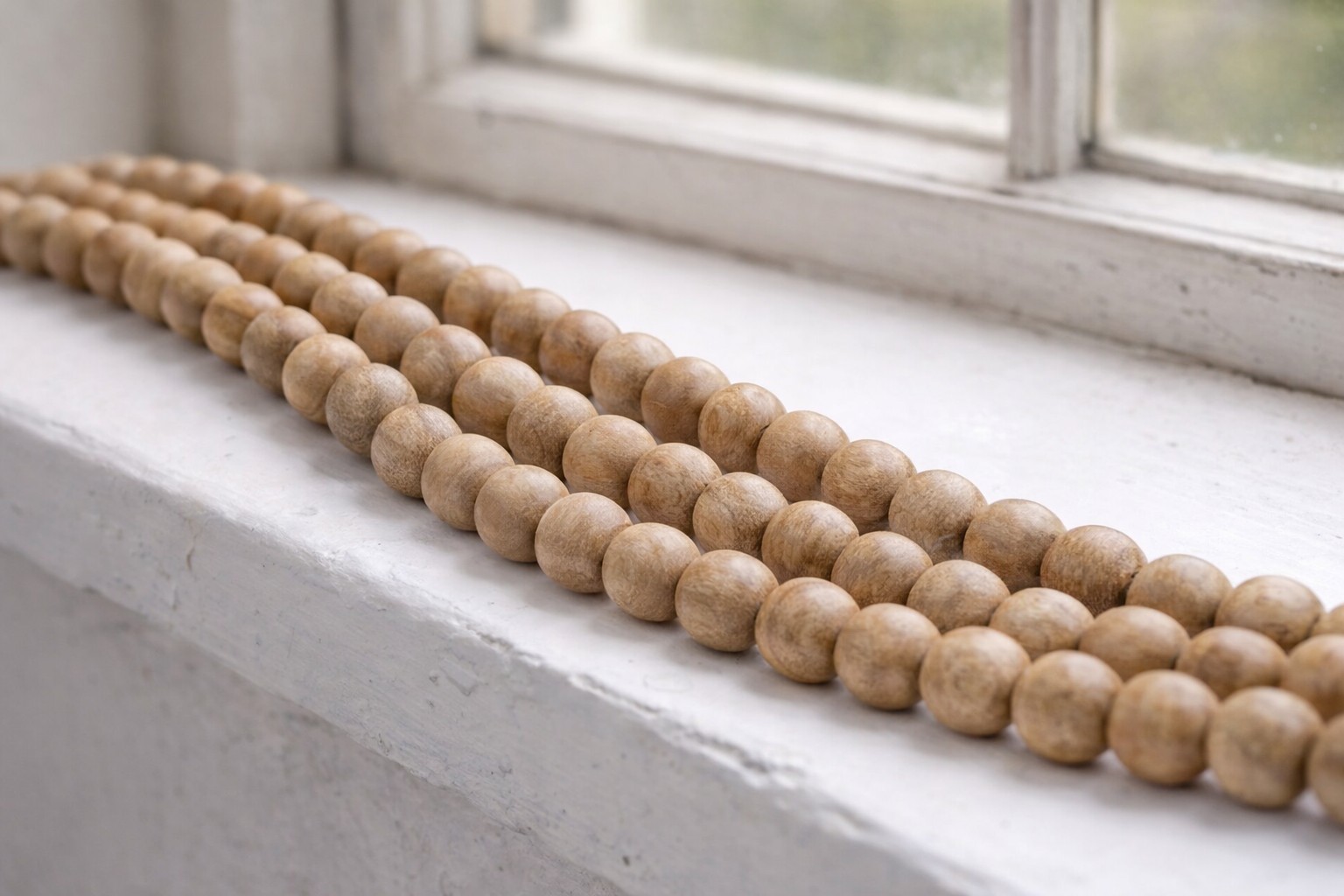 Natürlicher Holzperlenstrang 7,5 - 8 mm rund glatt (ca. 45 Perlen / ca. 38 cm Länge)