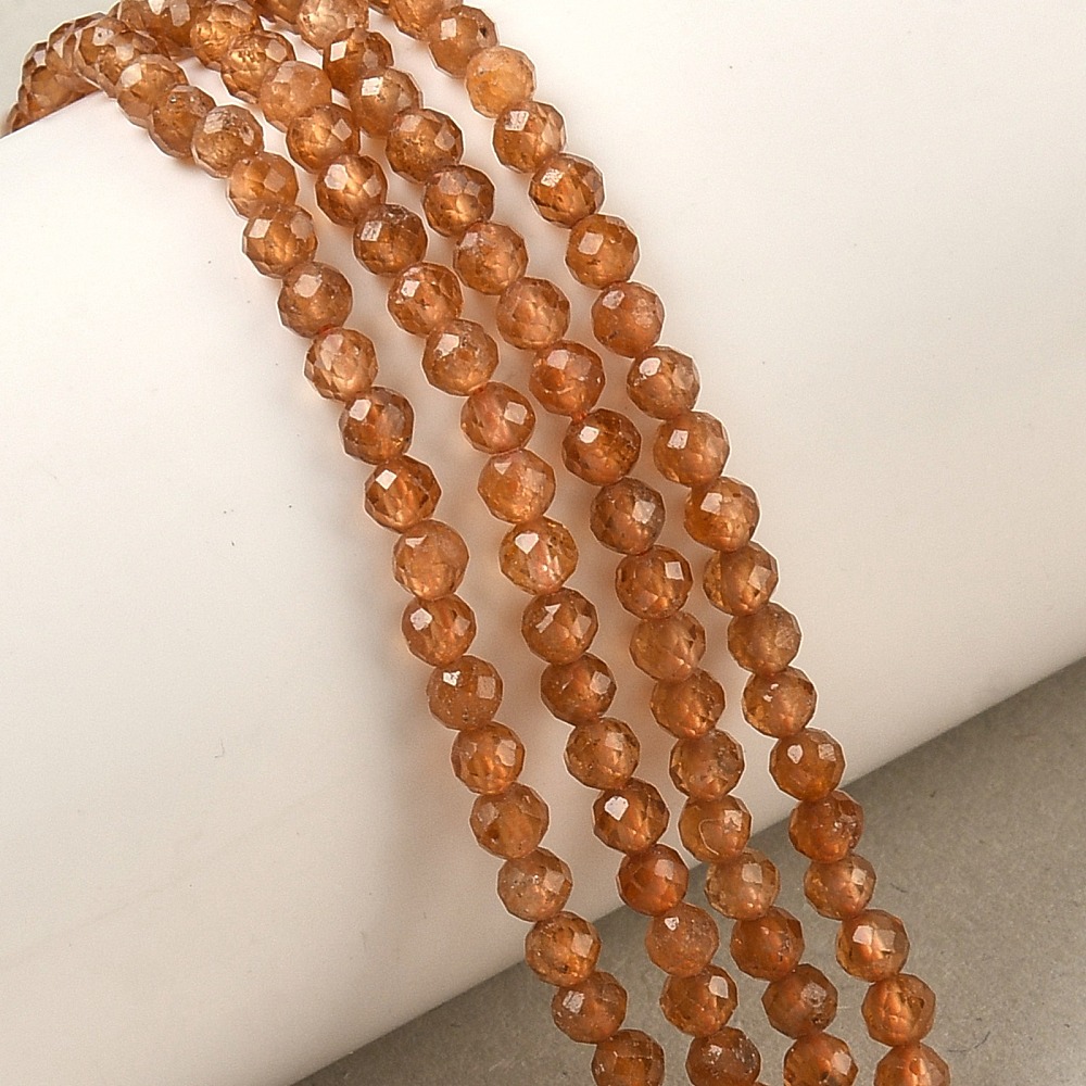 Facettierter Granat Perlenstrang 3 - 3,5 mm (ca. 130 Perlen / ca. 39,5 cm Länge) - natürliche Edelsteinperlen mit funkelndem Facettenschliff