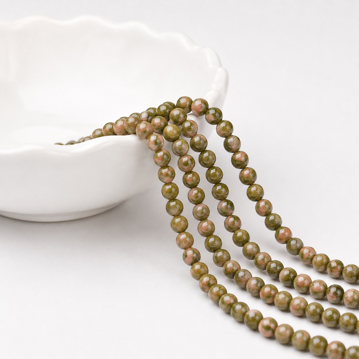 Unakite Perlenstrang 6 - 6,5 mm rund glatt glänzend (ca. 62 Perlen / ca. 38, 5 cm )
