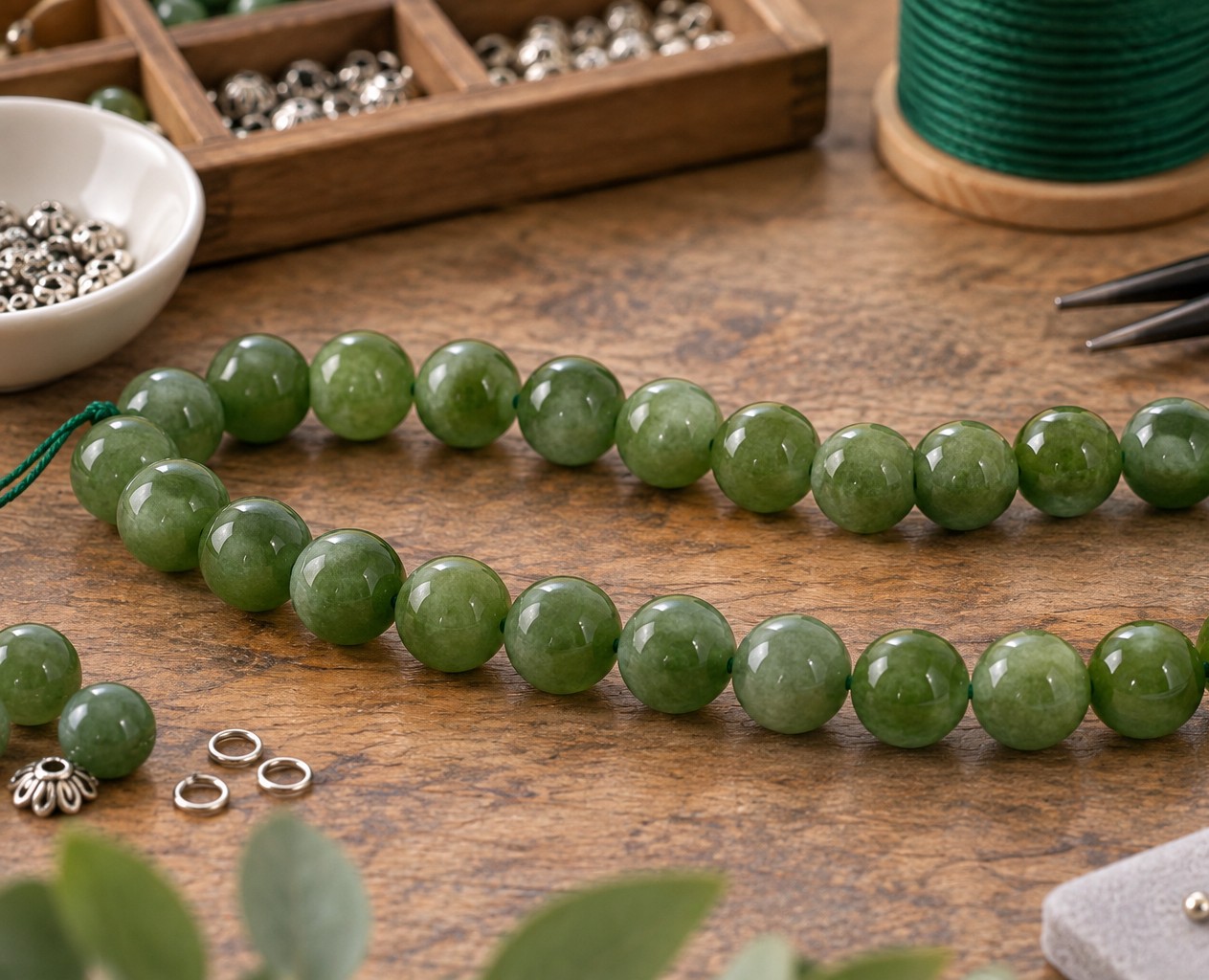Kurzer Jade Perlenstrang 8 - 8,4 mm grün gefärbt (ca. 23 Perlen / ca. 18,5 cm)