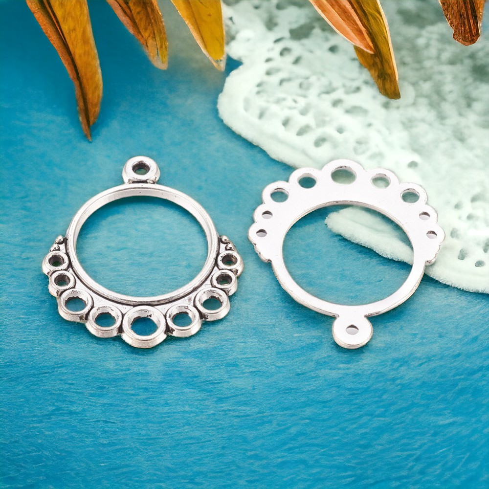 2 Lünetten Anhänger Verbinder aus Metall antik silberfarben 29 x 25 x 1,5 mm