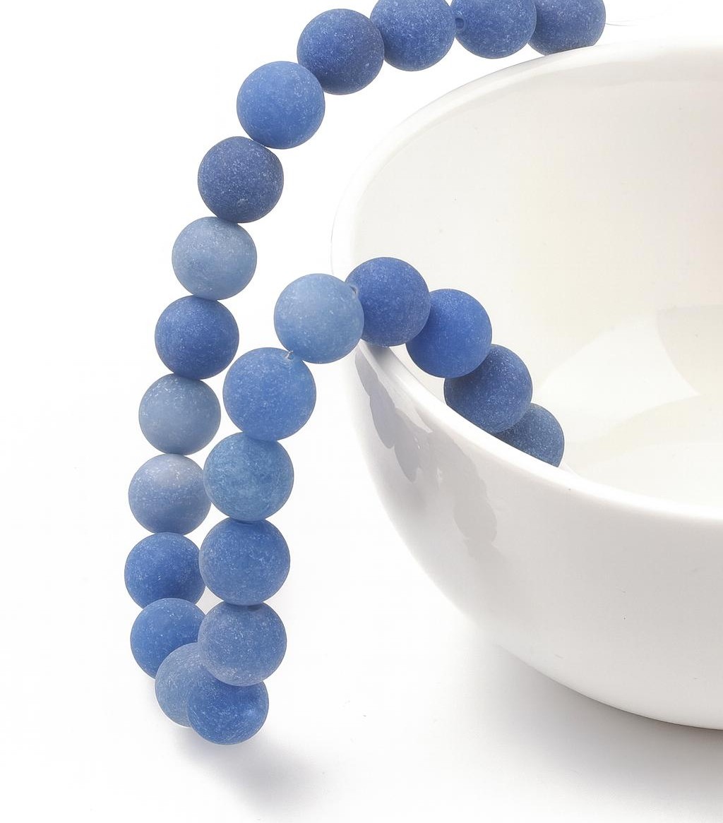Natürlicher gefrosteter matter Aventurin Perlenstrang 6,7 - 6,8 mm blau (ca. 60 Perlen / ca. 37 cm Länge)
