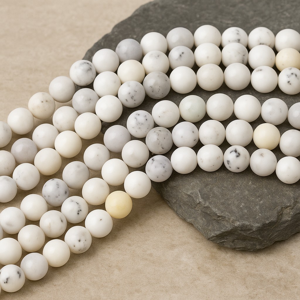 Natürlicher heller afrikanischer Opal Perlenstrang 6,5 - 7 mm rund glatt glänzend (ca. 61 Perlen / c