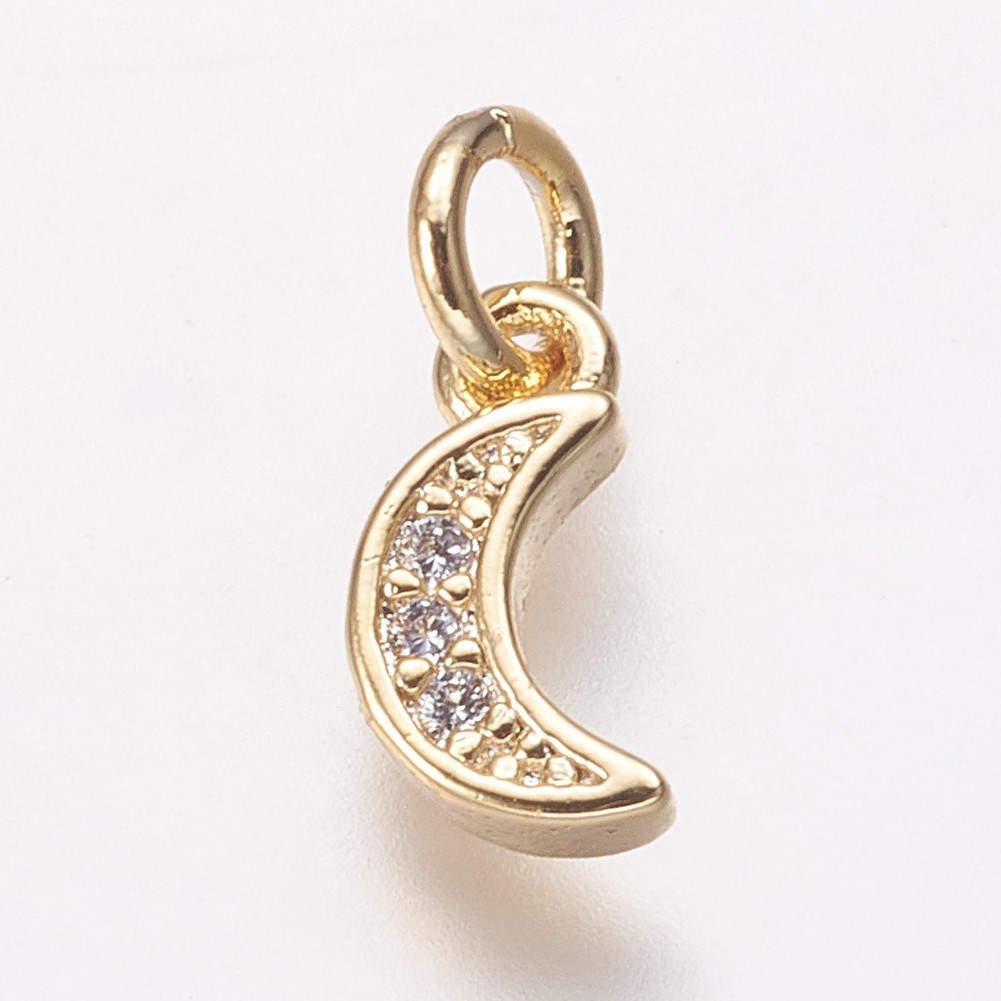 charm-anh-nger-mond-gold Zierlicher Charm Anhänger Mond mit Zirkonia goldfarben 9,5 x 5 x 2 mm