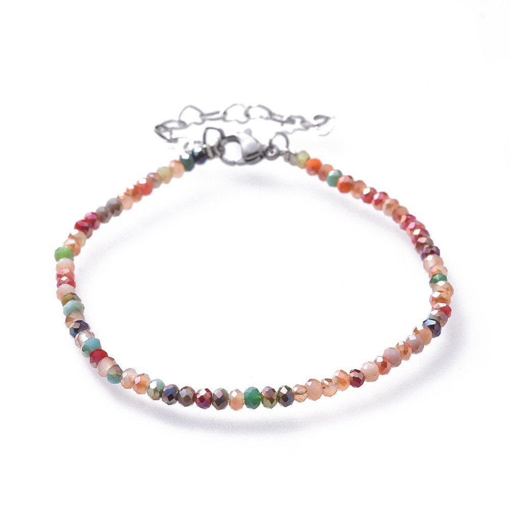 Facettiertes Glasperlen Armband mit Edelstahl Verschluß und Verlängerungskettchen 3 mm