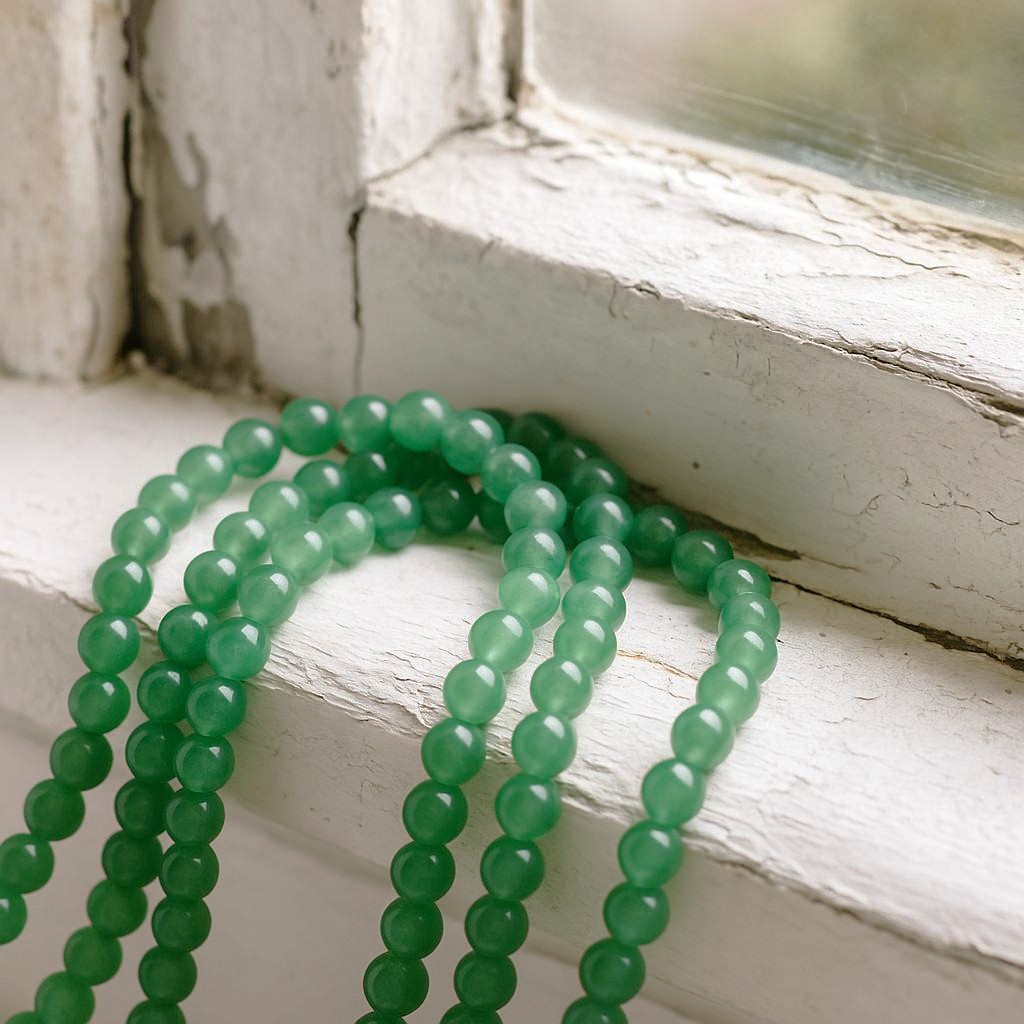 Aventurin Perlenstrang 6 - 6,3 mm grün glatt (ca. 62 Perlen / ca. 38,5 cm Länge)