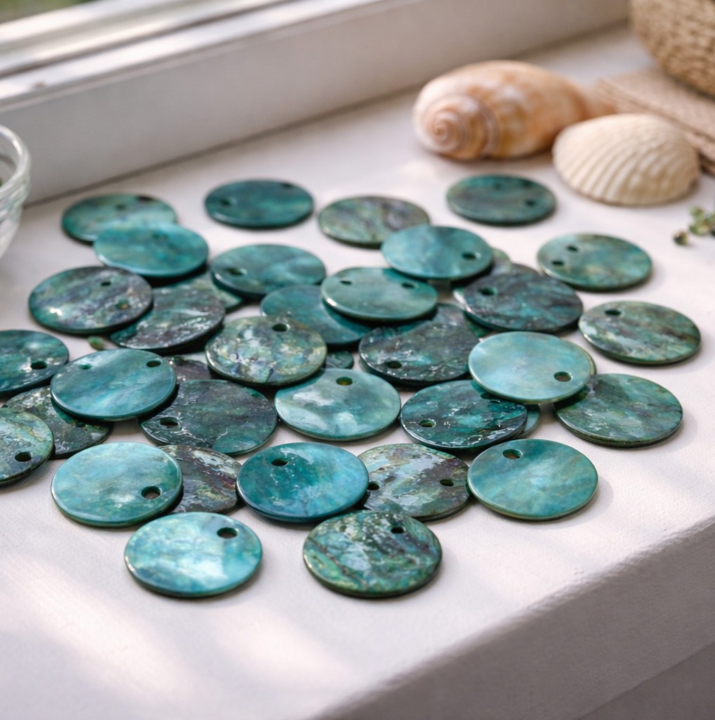 20 grüne Muschel Perlmutt Anhänger 12 mm x 1 mm