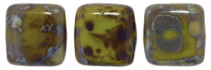 30 hochwertige tschechische Glasperlen 6 x 6 mm doppelt gebohrt Opaque Olive - Picasso