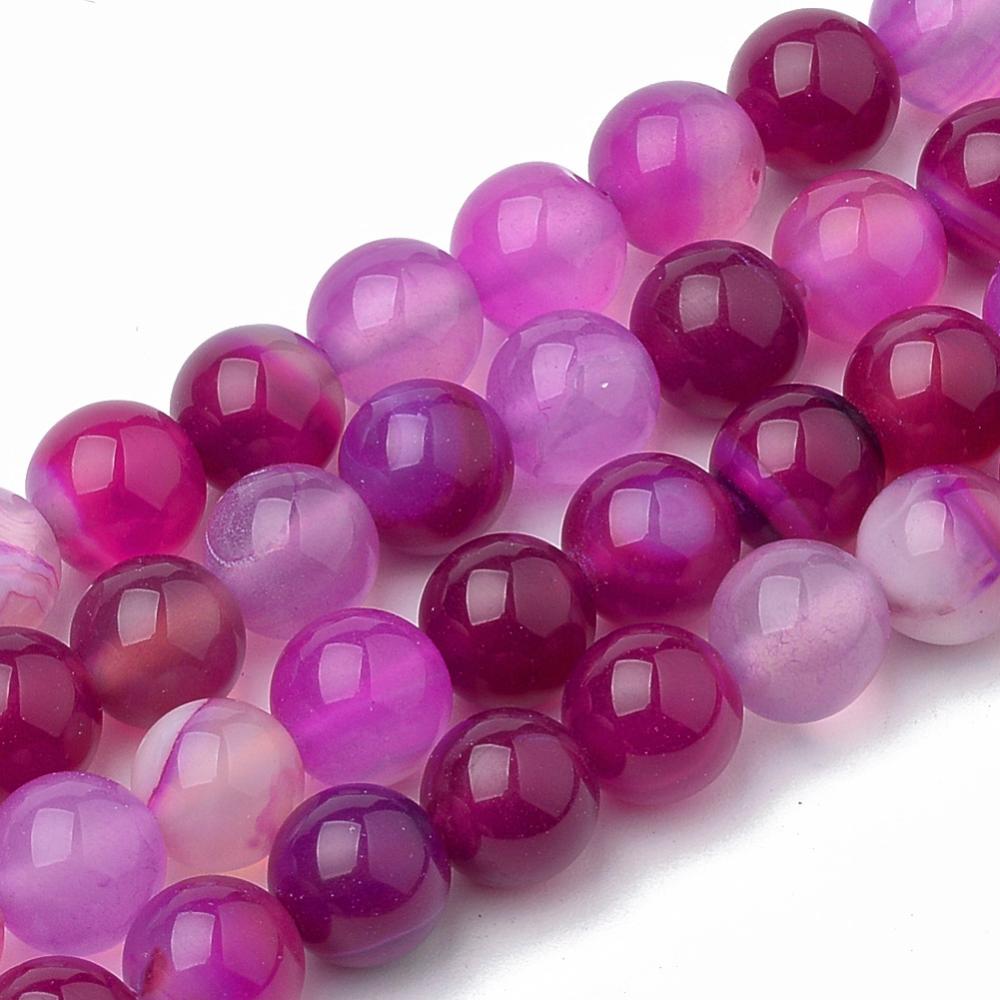 Runder Bandachat Perlenstrang dunkel violett glatt 8 mm glänzend (ca. 48 Perlen / ca. 37 cm Länge)