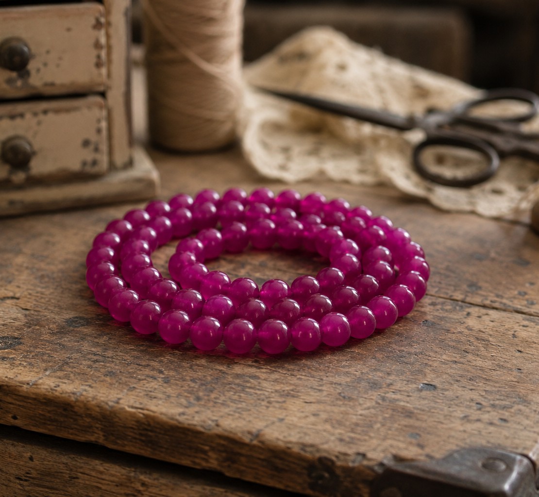 Malaysia Jadeperlenstrang 8 mm violett gefärbt (ca. 47 Perlen / ca. 38 cm Länge)