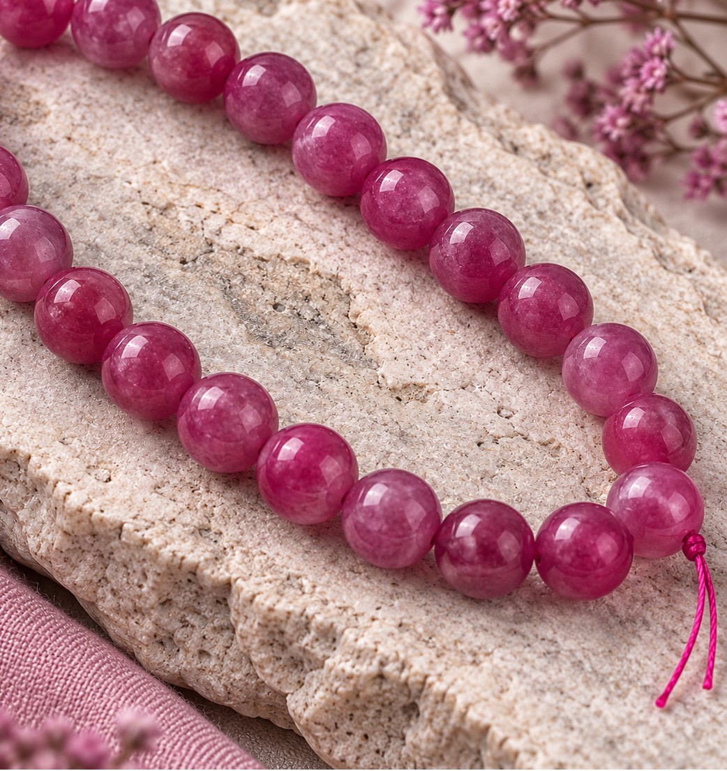 Kurzer Jade Perlenstrang 8 - 8,4 mm fuchsia gefärbt (ca. 23 Perlen / ca. 18,5 cm)