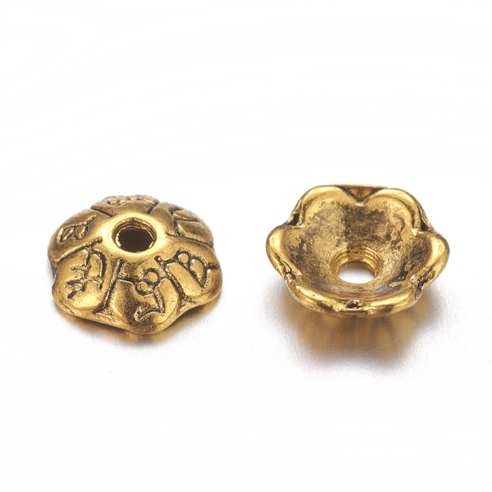 20 Perlkappen Blume tibetischer Stil nickelfrei 6 x 2 mm