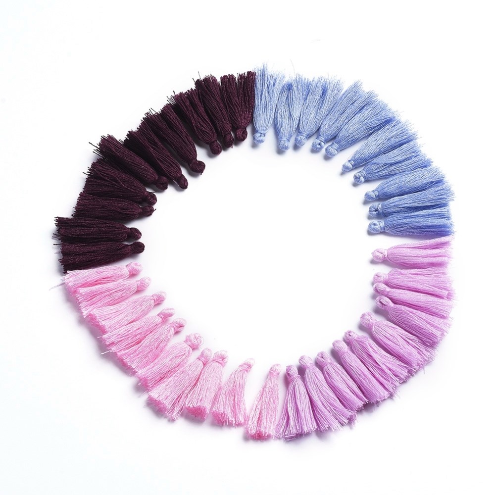 Polyester Baumwoll Quasten Set mit 40 Quasten 28 - 34 x 5 mm hellrosa rosa lila dunkellila