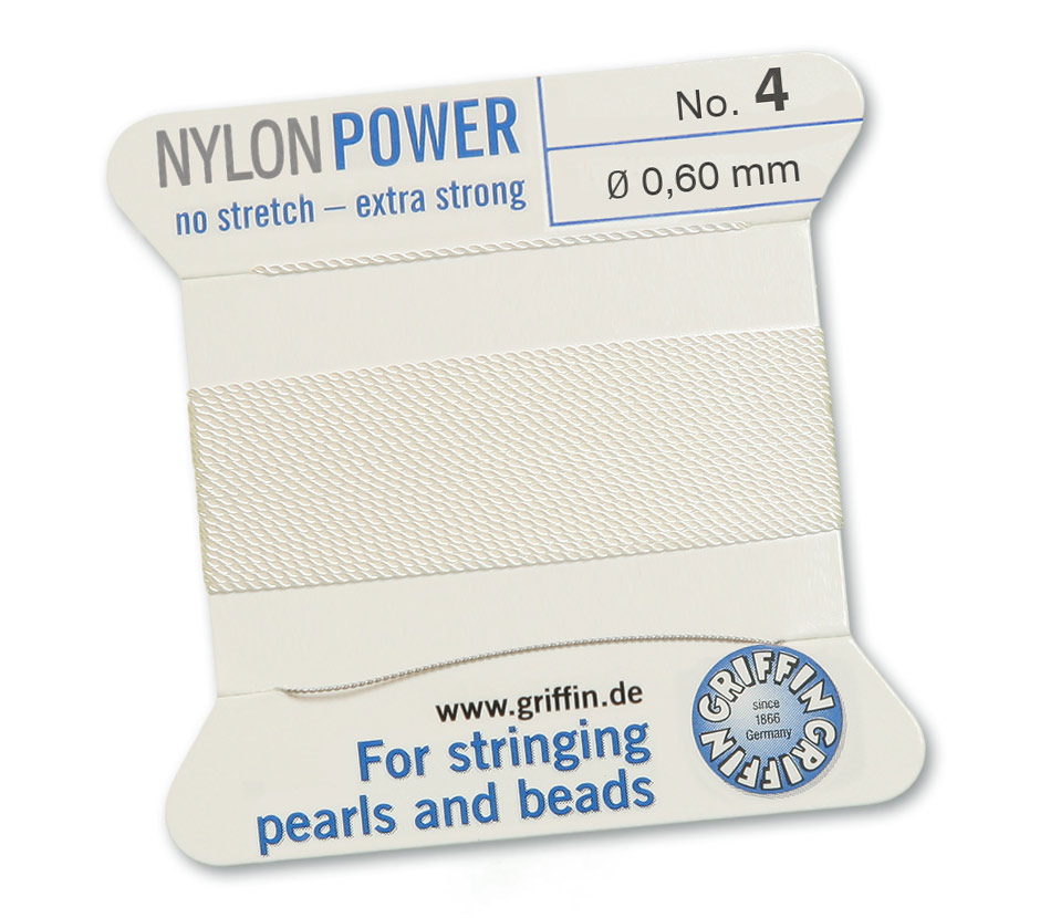 Griffin Perlseide Nylon Power No. 4 mit Nadel weiss Stärke 0,60 mm